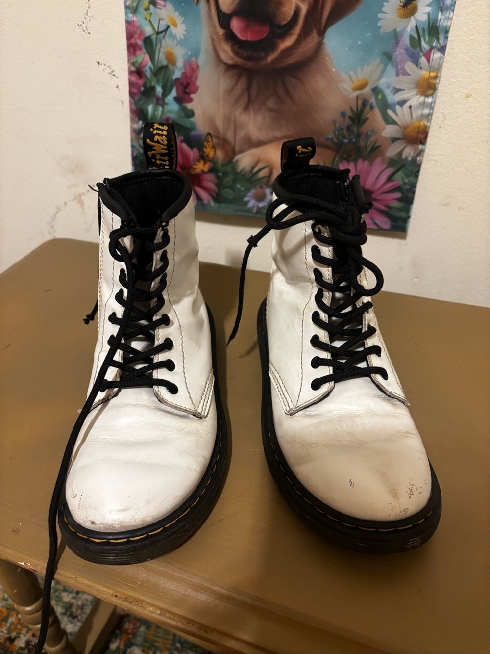 Dr. Martens White and Black Lace-Up Kids Boots